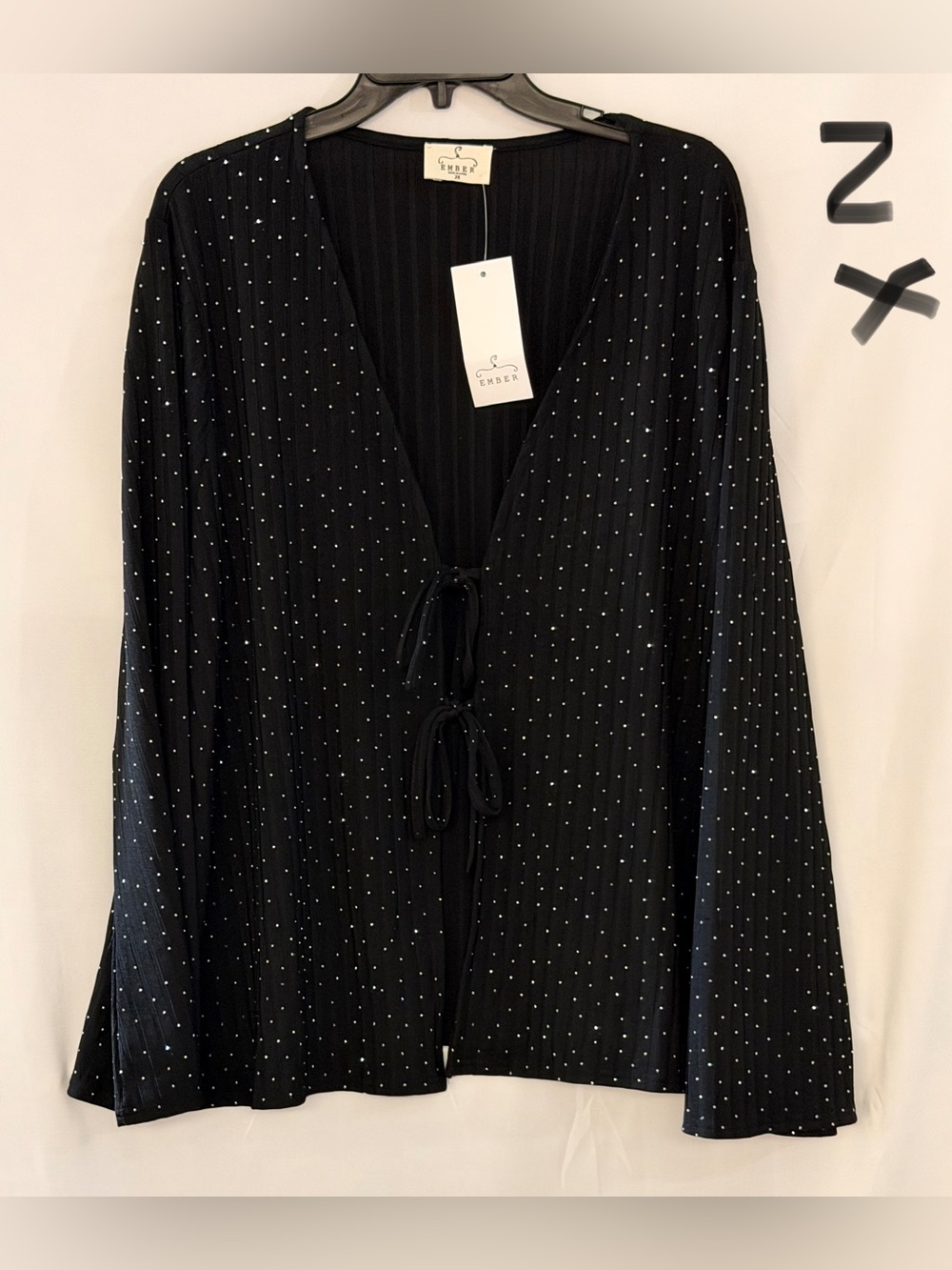 Ember Black Sparkle Tie-Front Tunic Top